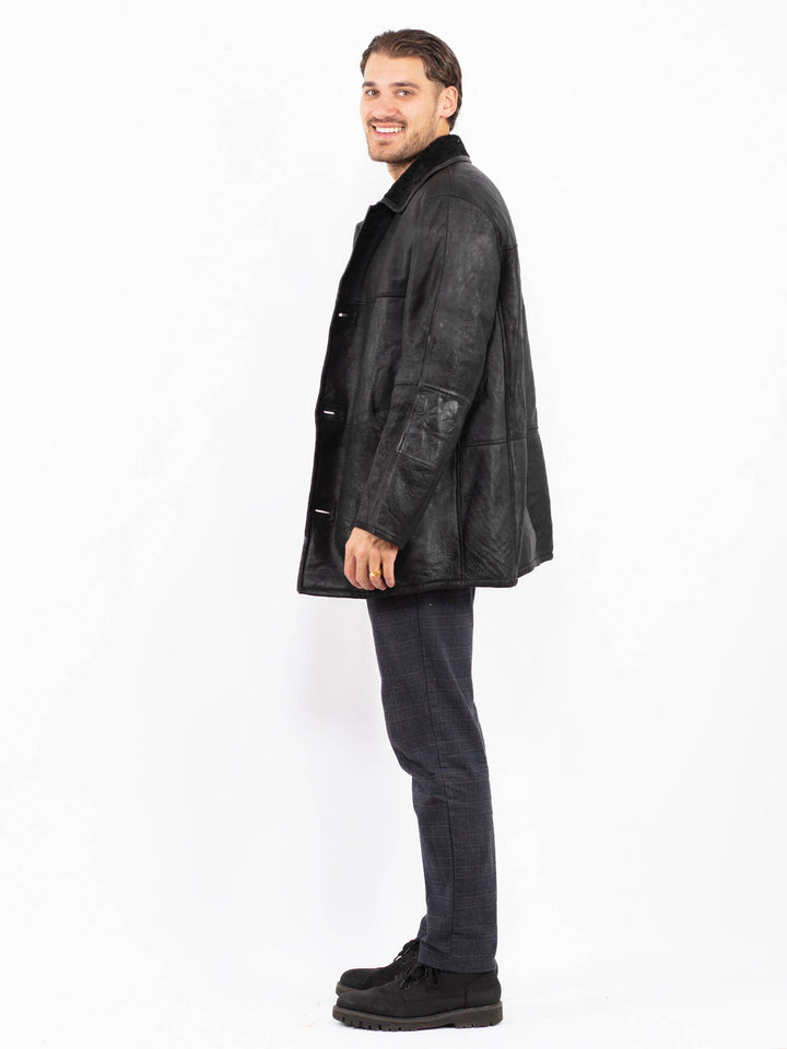 Vintage 90's Men Sheepskin Coat in BlackZ2371
