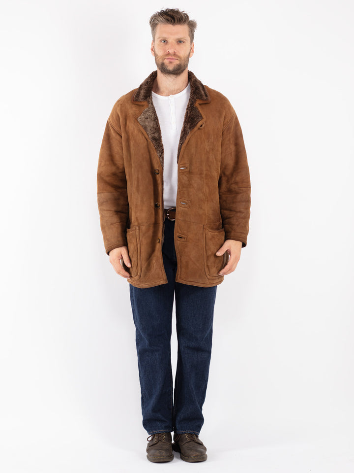 Vintage 90's Men Sheepskin Coat in Brown