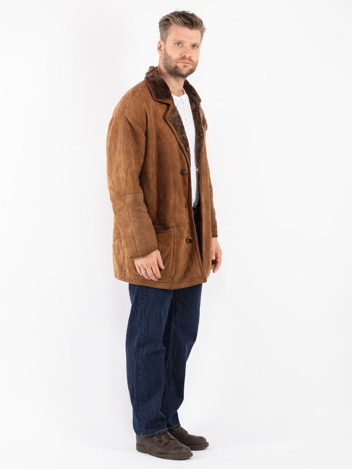 Vintage 90's Men Sheepskin Coat in Brown