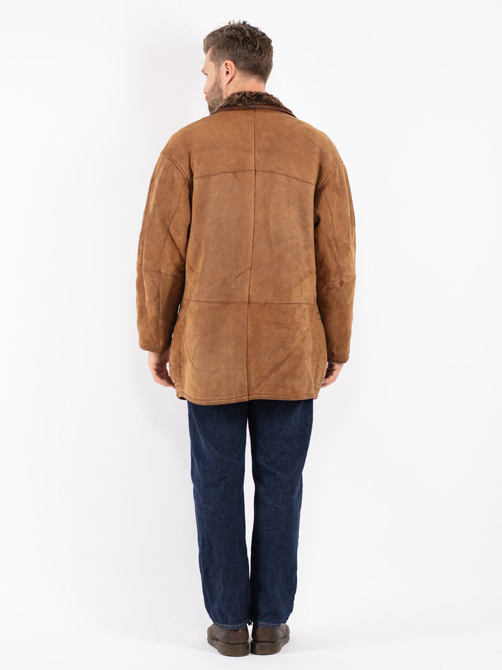 Vintage 90's Men Sheepskin Coat in Brown