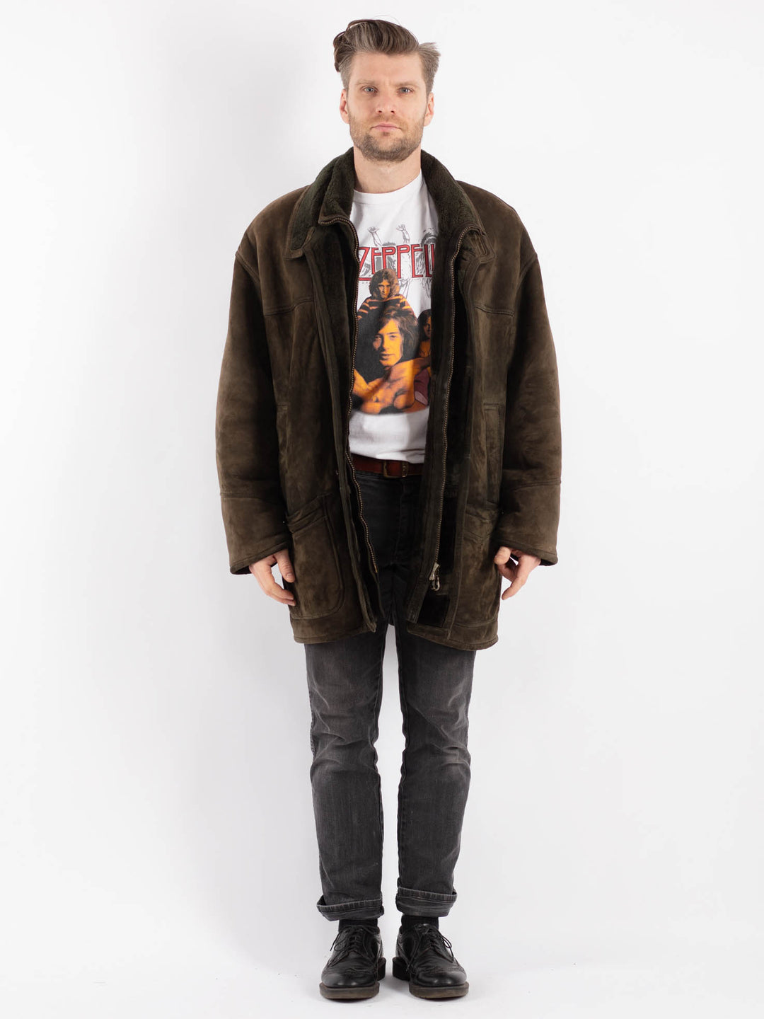 Vintage 90's Men Sheepskin Coat in Green