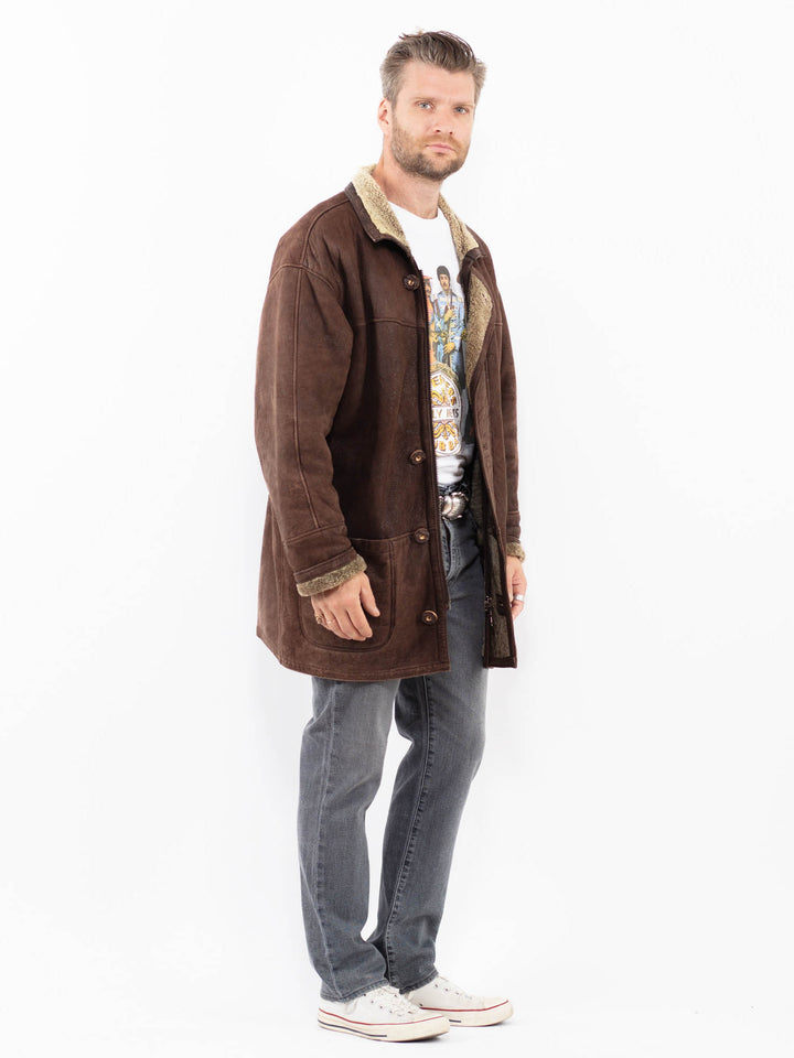 Vintage 90's Men Sheepskin Coat in BrownZ1937