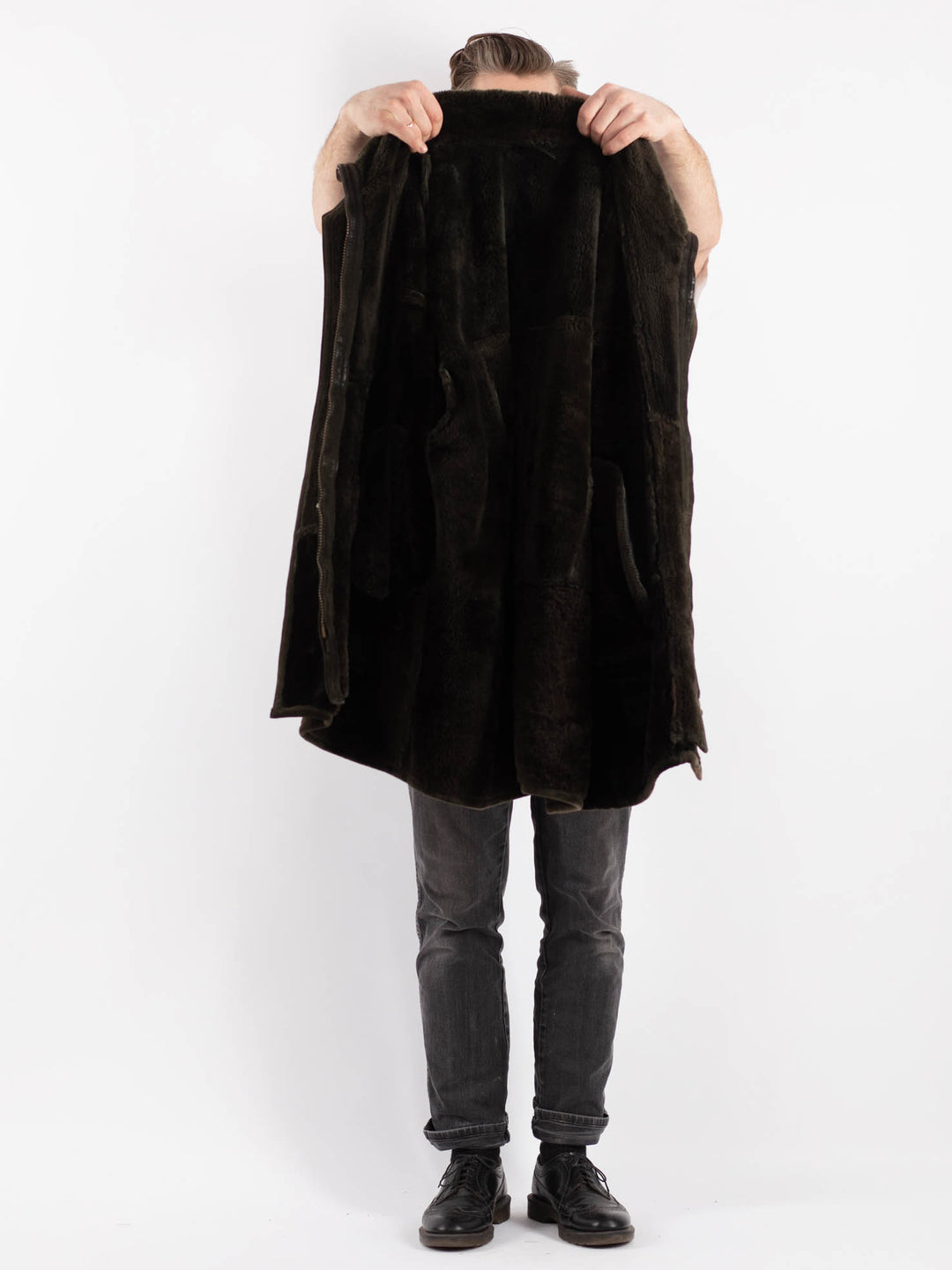 Vintage 90's Men Sheepskin Coat in Green