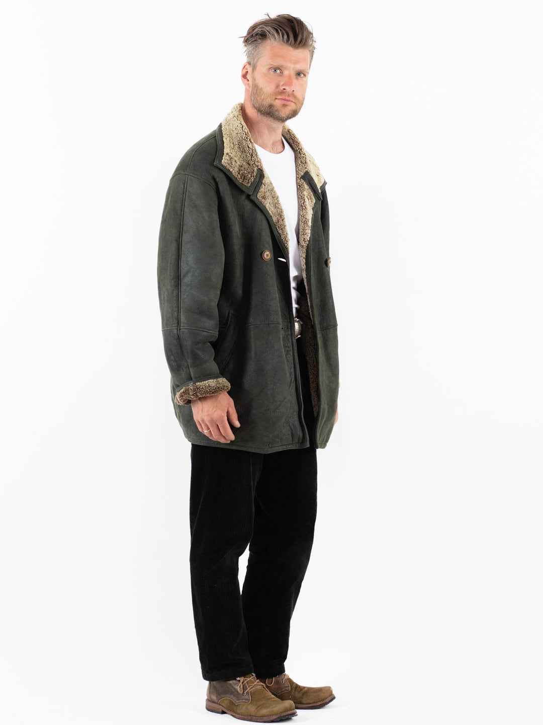 Vintage 80's Men Sheepskin Coat in GreenZ18466