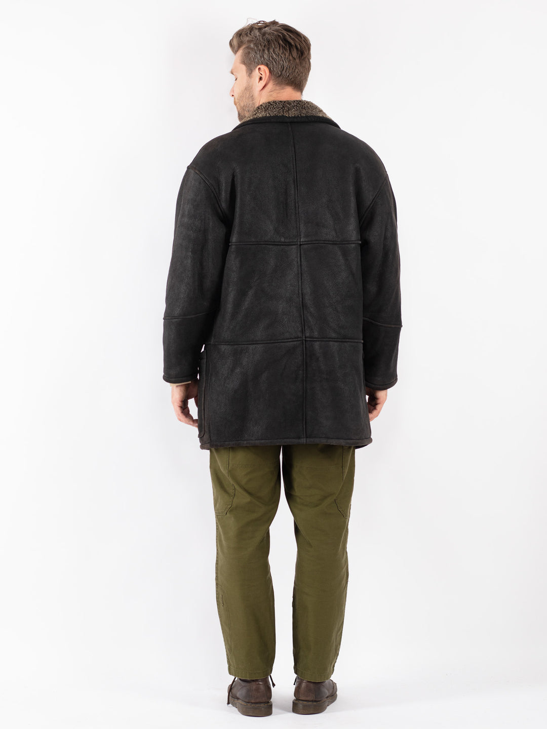 Vintage 90's Men Sheepskin Coat in Black