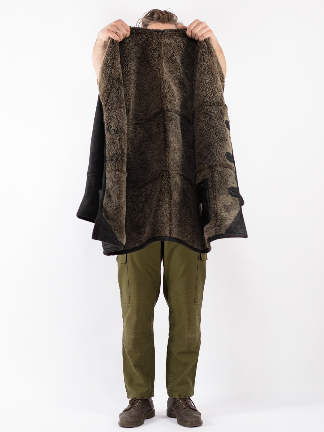 Vintage 90's Men Sheepskin Coat in Black