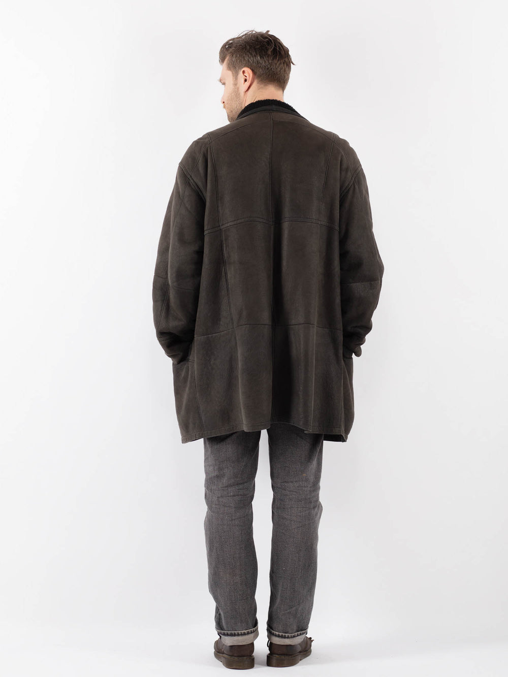 Vintage 90's Men Sheepskin Coat in GrayZ1131