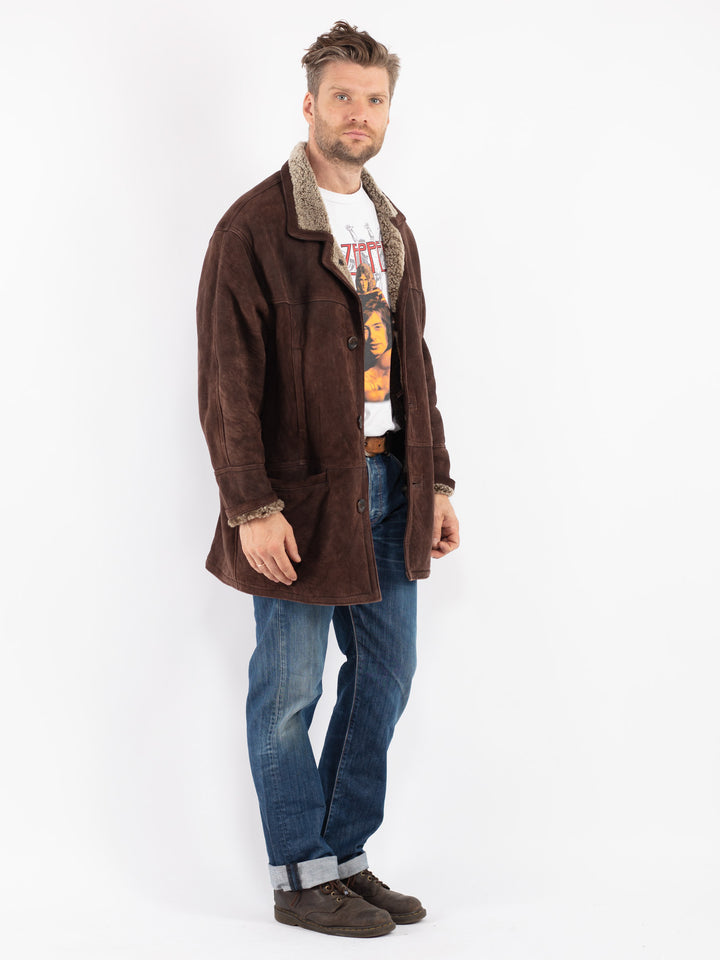 Vintage Men Sheepskin Shearling Coat in Brown