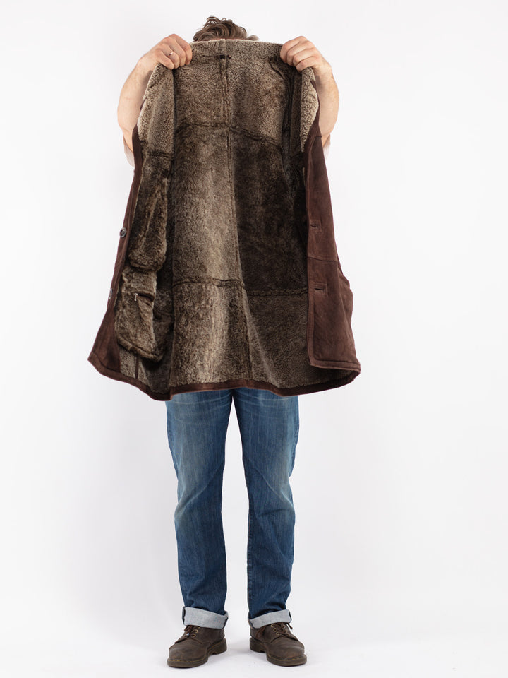 Vintage Men Sheepskin Shearling Coat in Brown