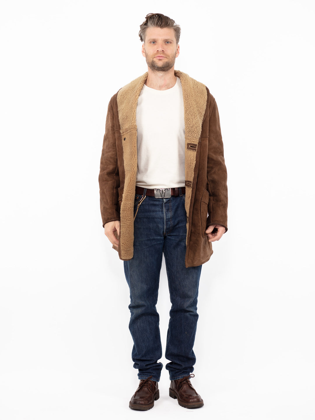 Vintage 90's Men Sheepskin Coat in BrownZ2566