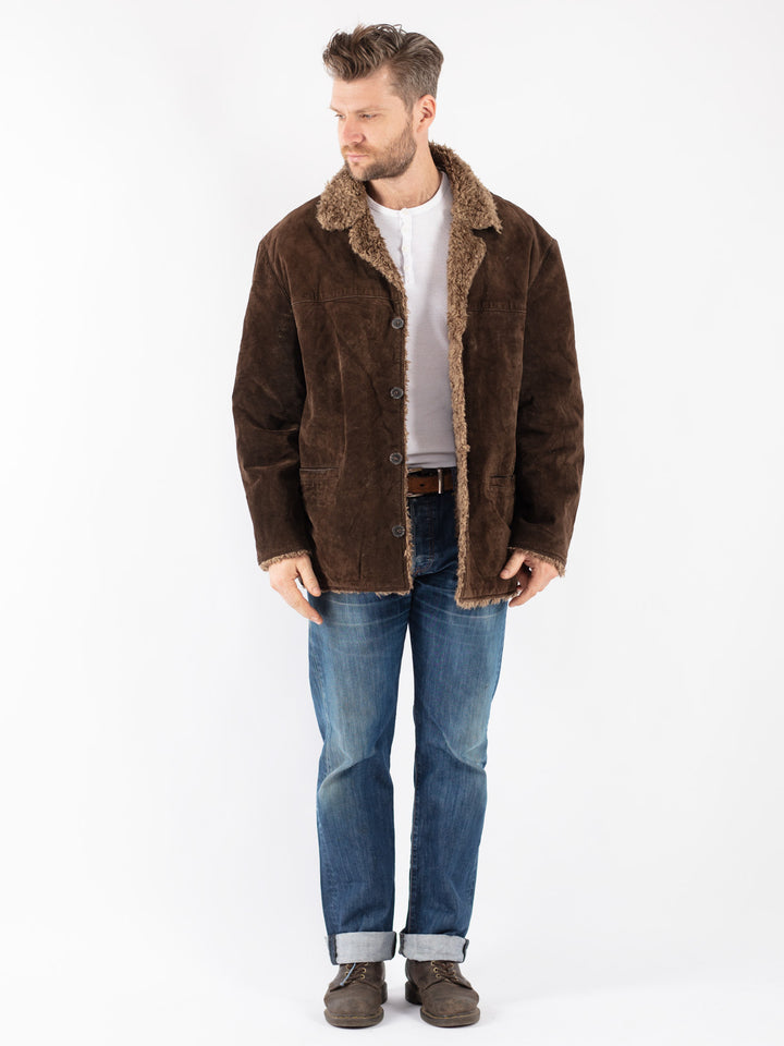 Vintage 90's Men Suede Sherpa Coat in Brown