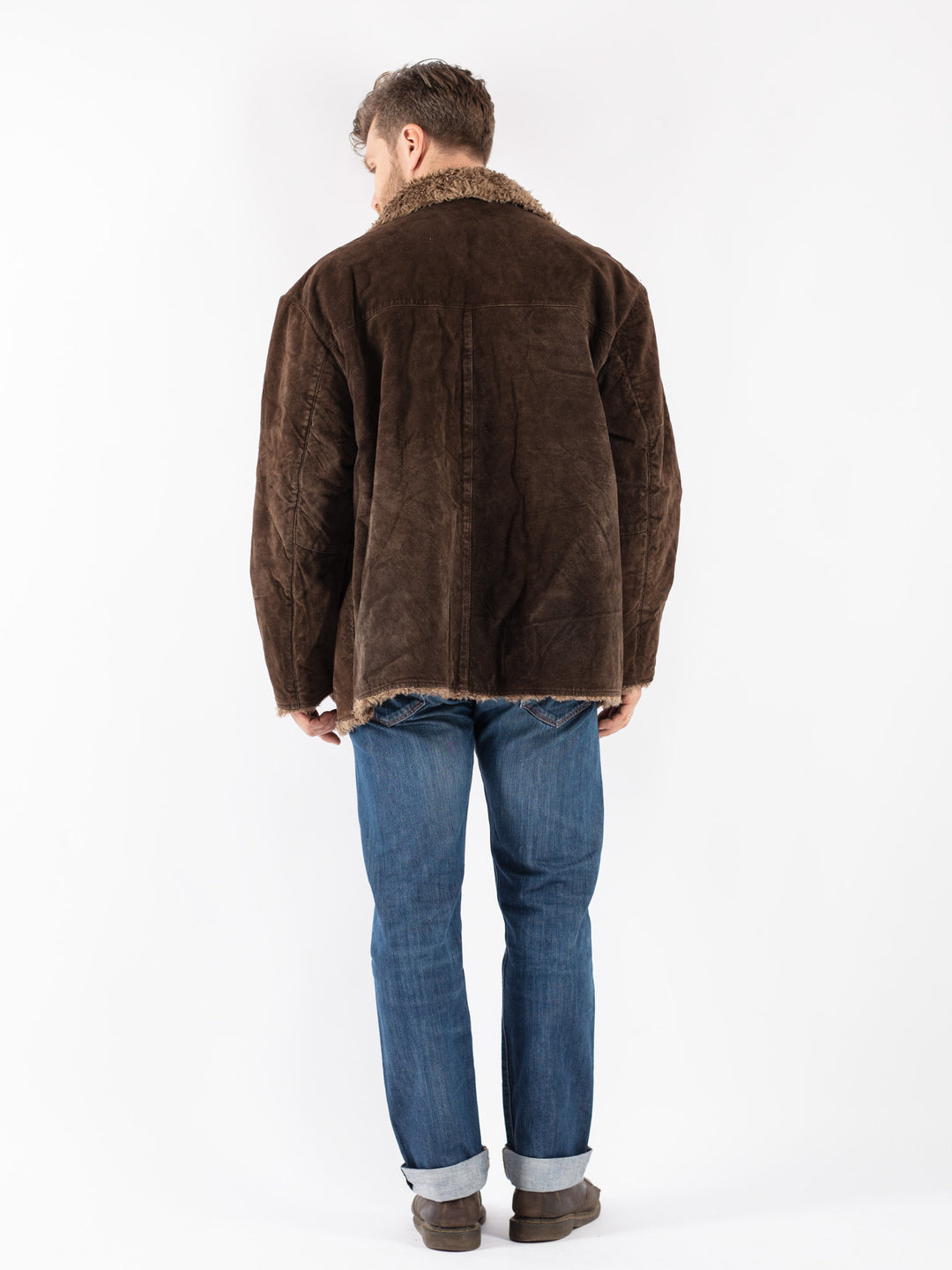 Vintage 90's Men Suede Sherpa Coat in Brown