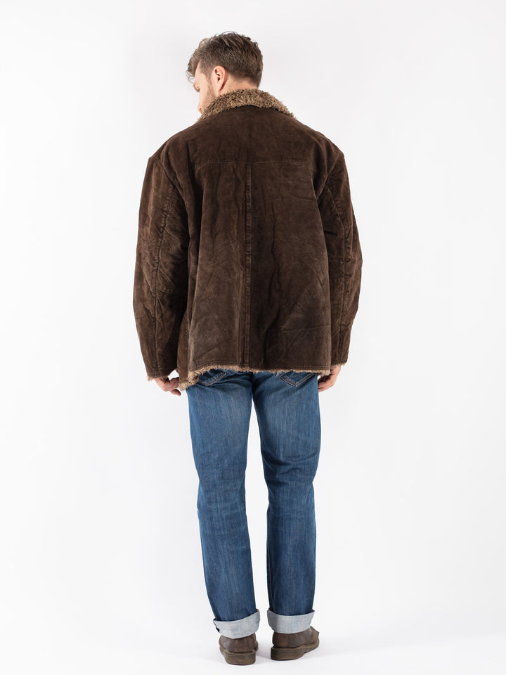 Vintage 90's Men Suede Sherpa Coat in Brown