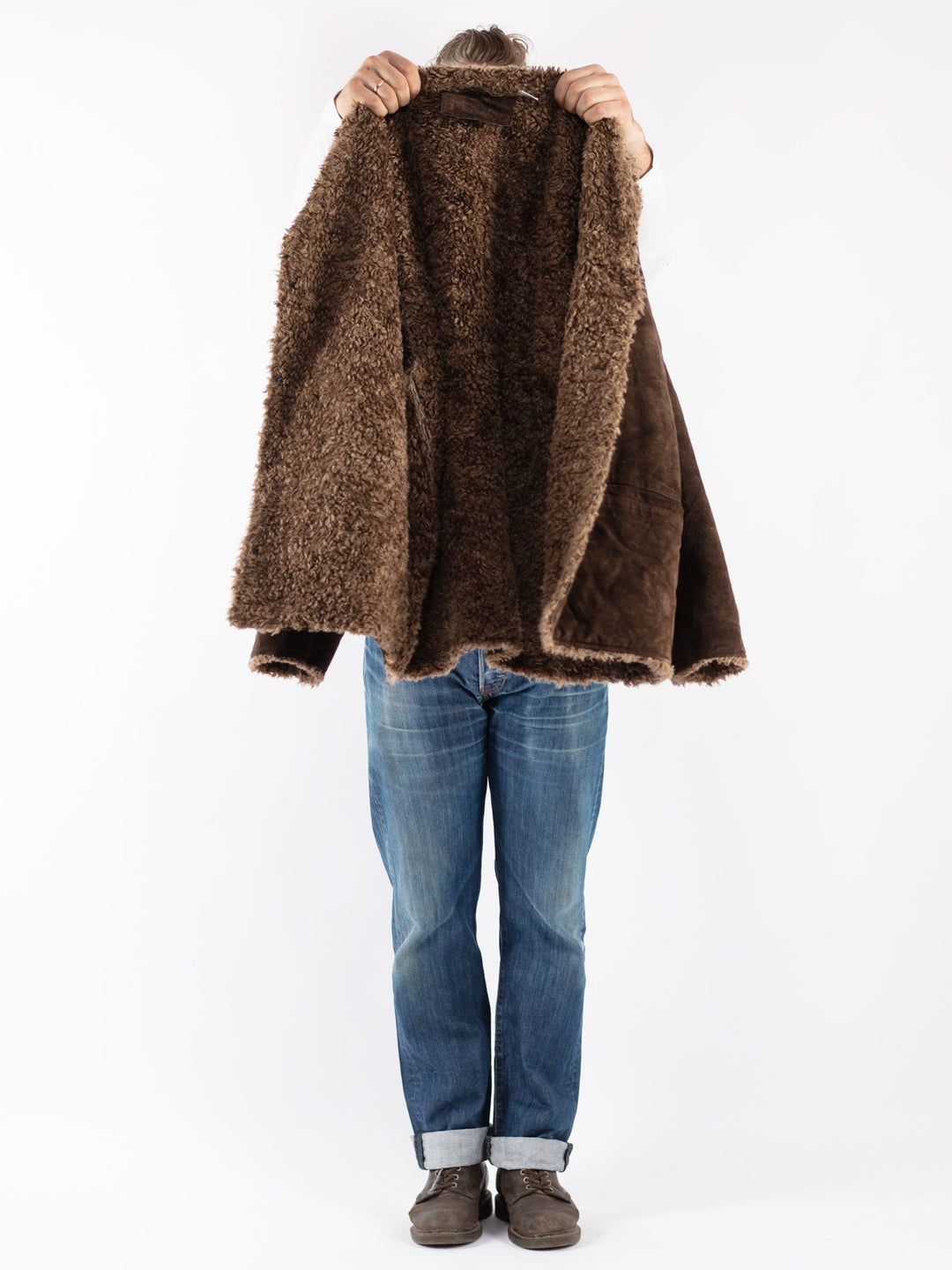 Vintage 90's Men Suede Sherpa Coat in Brown