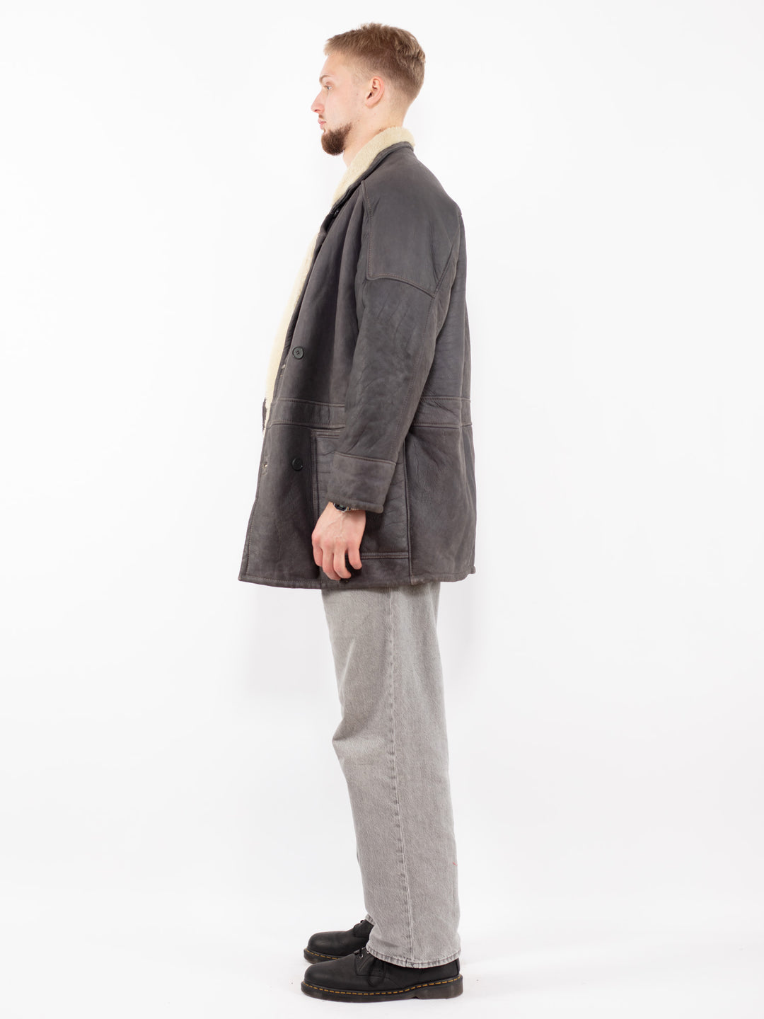 Vintage 90's Men Sheepskin Coat in GrayZ2496