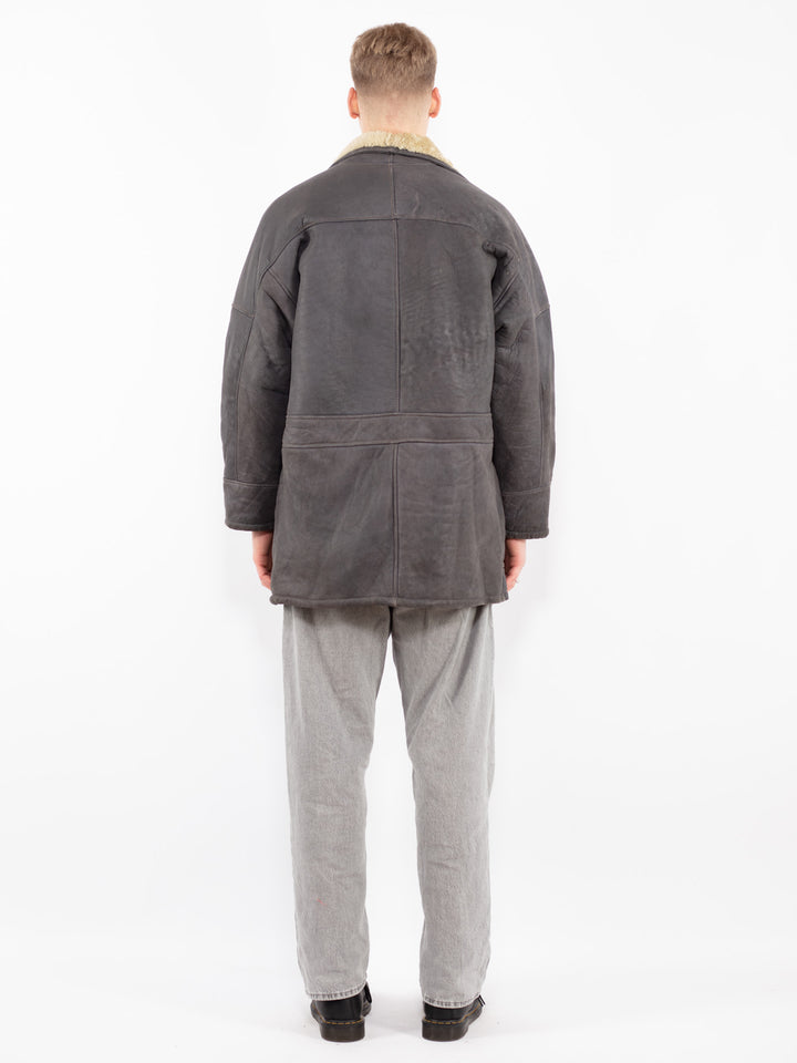 Vintage 90's Men Sheepskin Coat in GrayZ2496