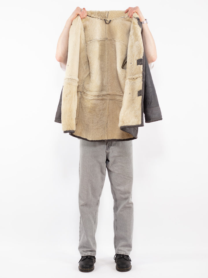 Vintage 90's Men Sheepskin Coat in GrayZ2496