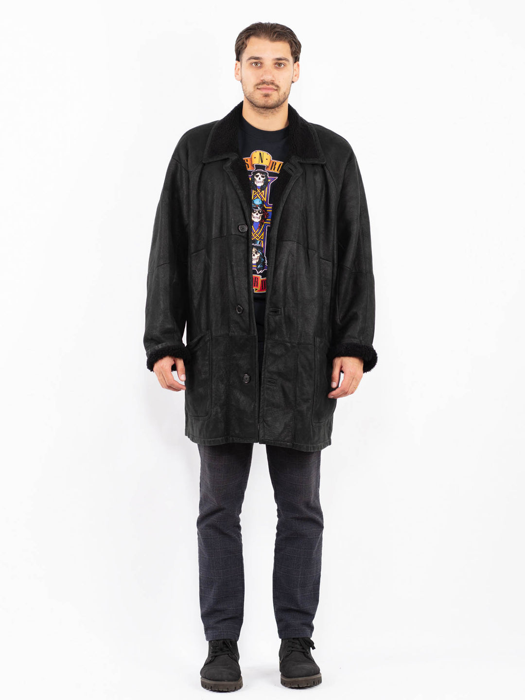 Vintage 90's Men Sheepskin Coat in BlackZ2414