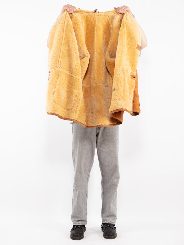 Vintage 90's Men Sheepskin Coat in BrownZ2509