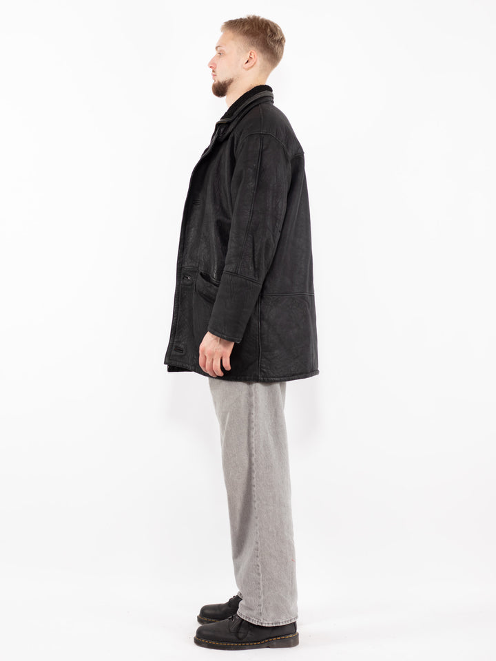 Vintage 90's Men Sheepskin Coat in BlackZ2513