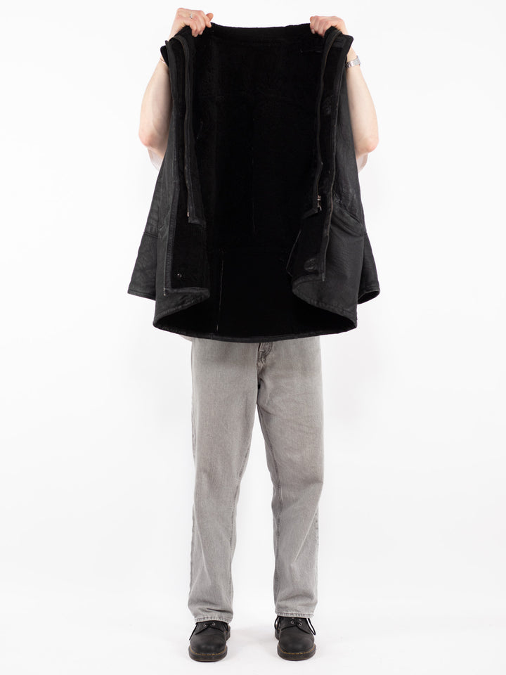 Vintage 90's Men Sheepskin Coat in BlackZ2513