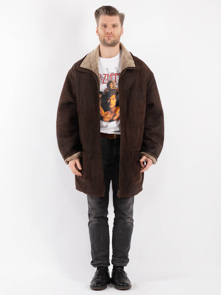 Vintage 90's Men Sheepskin Coat in Brown