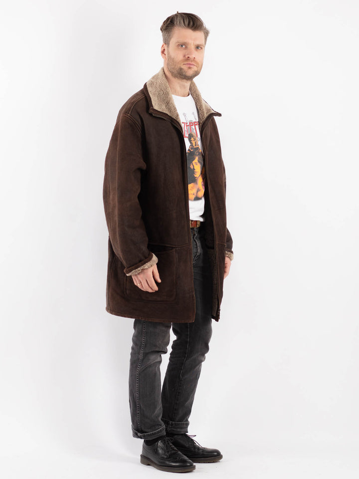 Vintage 90's Men Sheepskin Coat in Brown