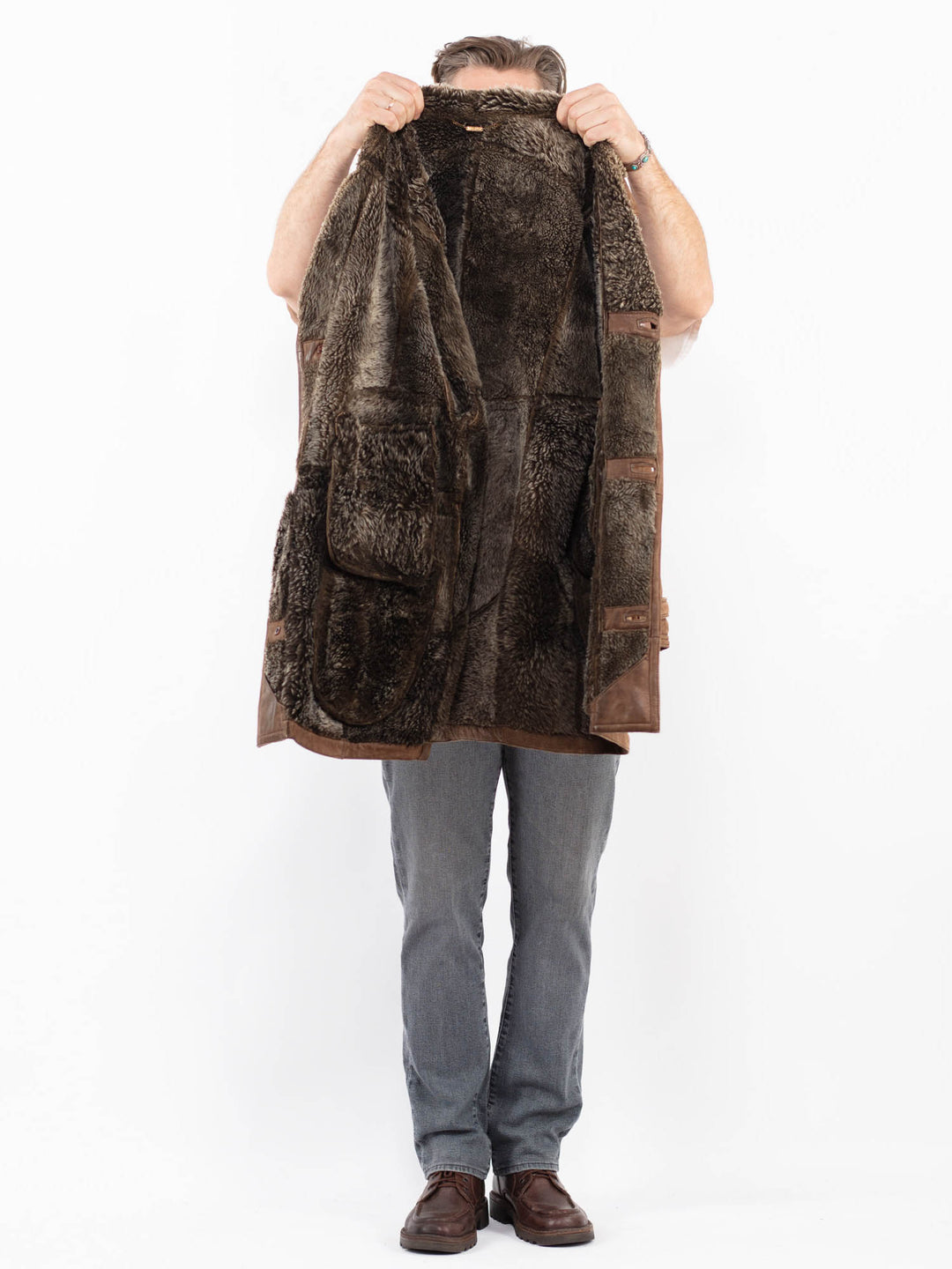 Vintage 90's Men Sheepskin Coat in BrownZ2114