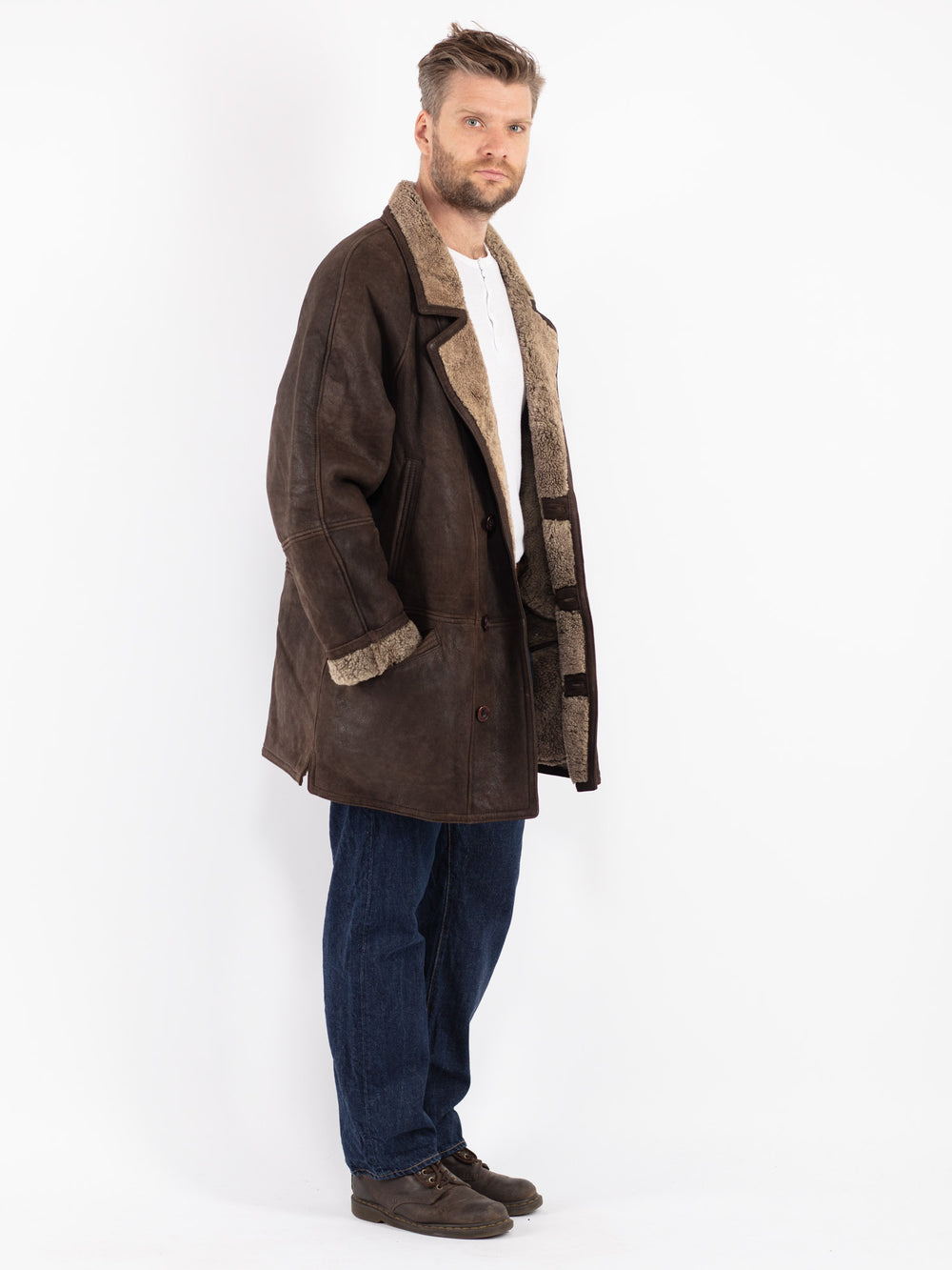 Vintage 90's Men Sheepskin Coat in Brown