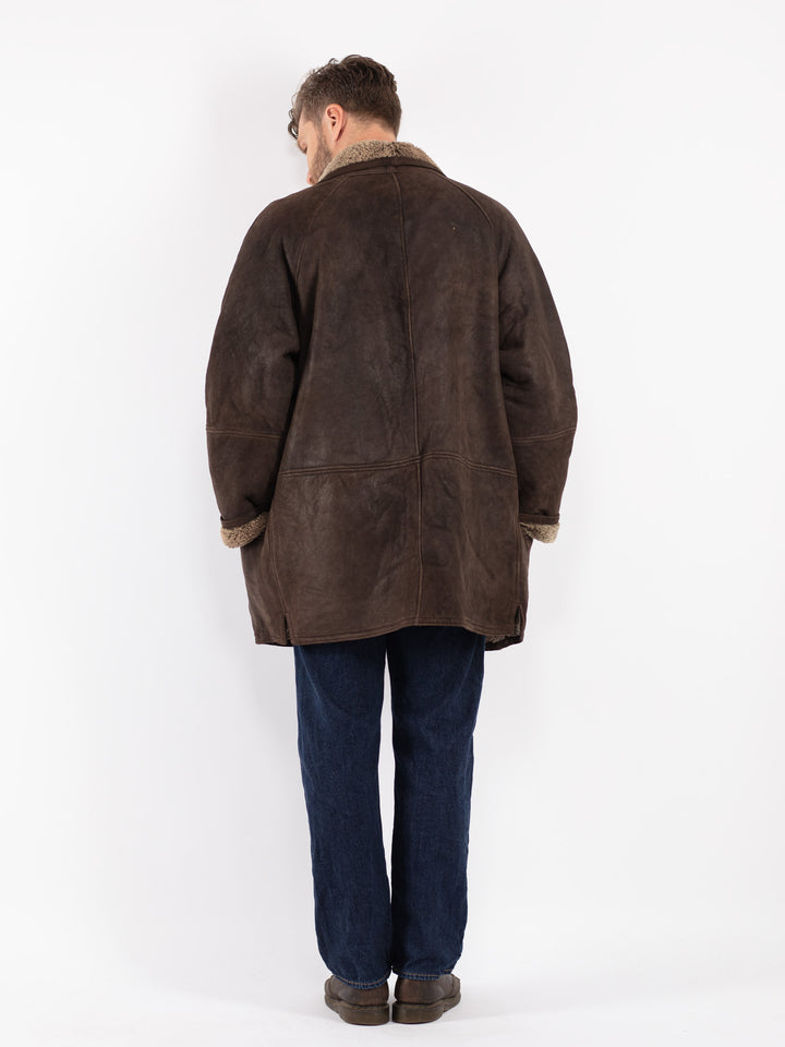 Vintage 90's Men Sheepskin Coat in Brown