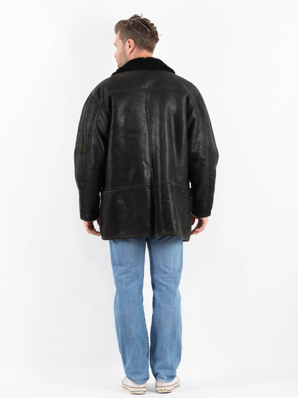 Vintage 90's Men Sheepskin Coat in BlackZ1775