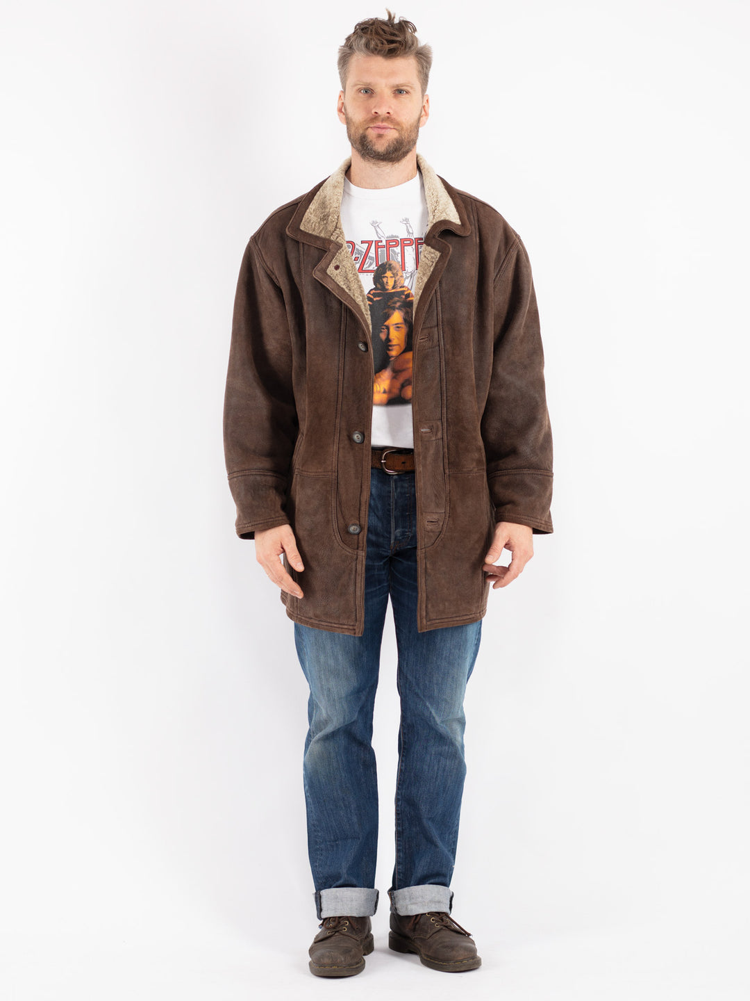 Vintage 90's Men Sheepskin Coat in Brown