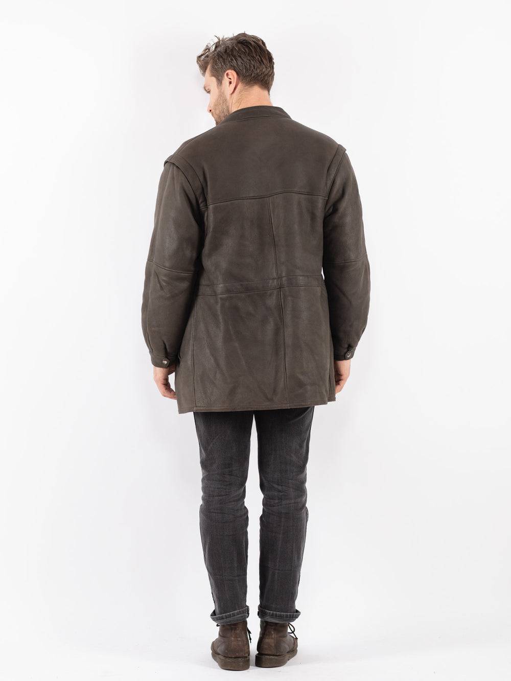 Vintage 90's Men Sheepskin Coat in Gray