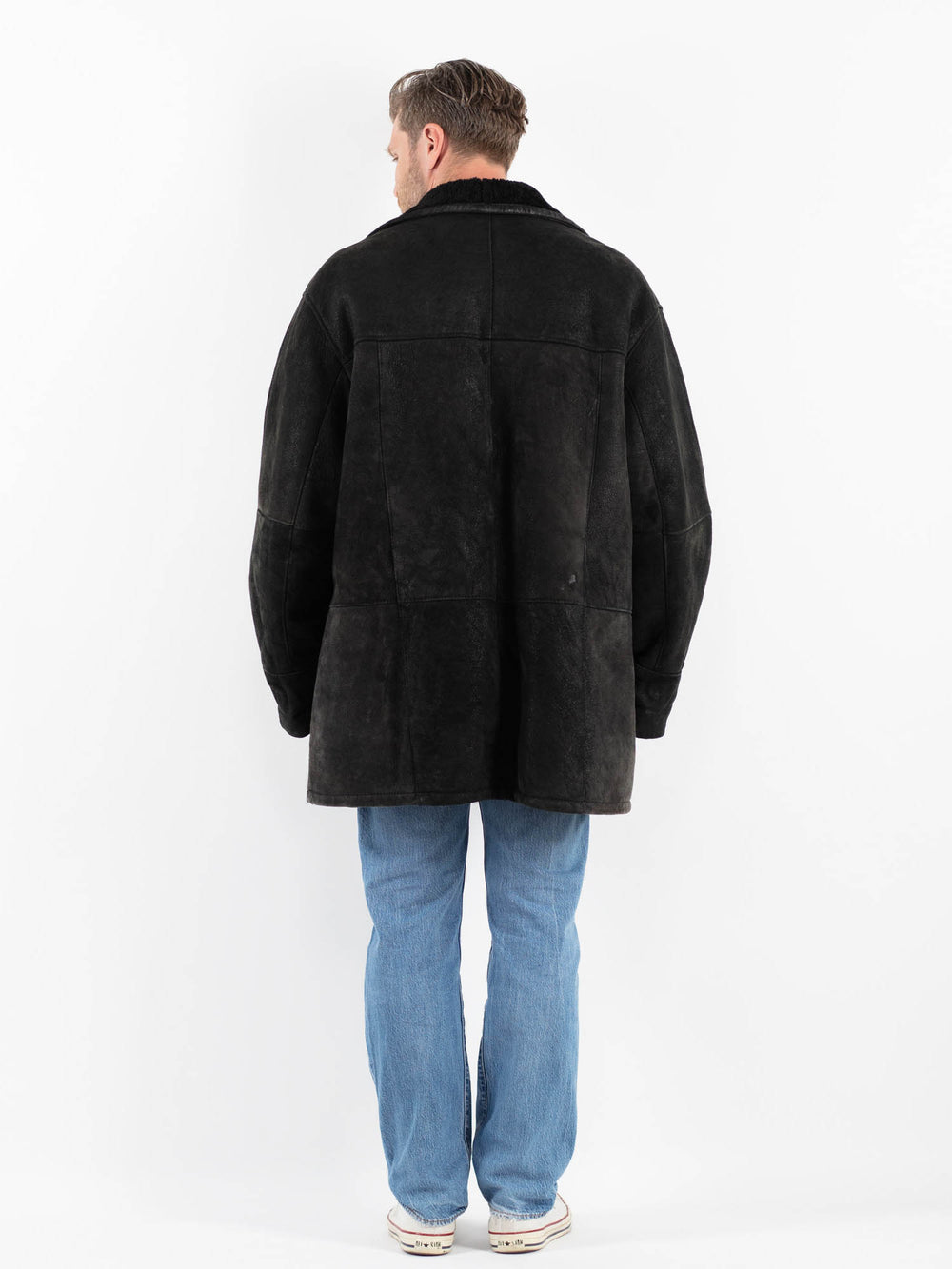 Vintage 90's Men Sheepskin Coat in BlackZ1777