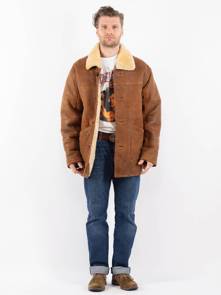 Vintage 90's Men Sheepskin Shearling Coat in BrownZ1554