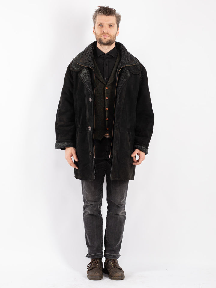 Vintage 90's Men Sheepskin Coat in Black