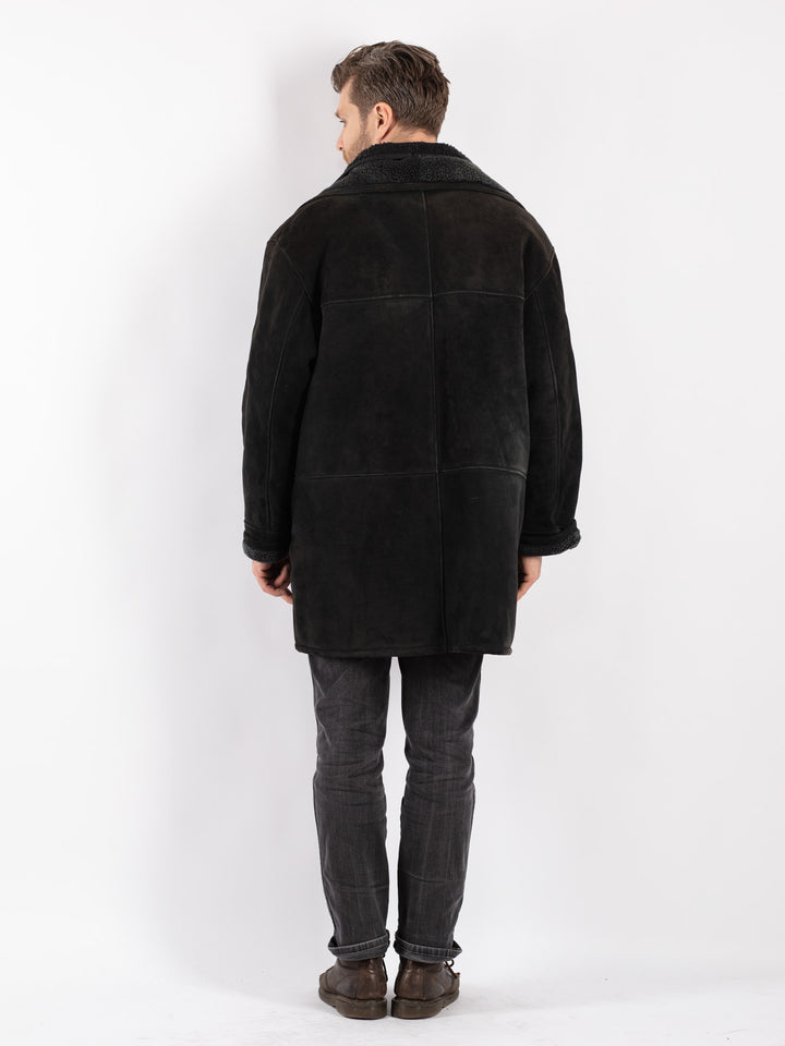 Vintage 90's Men Sheepskin Coat in Black