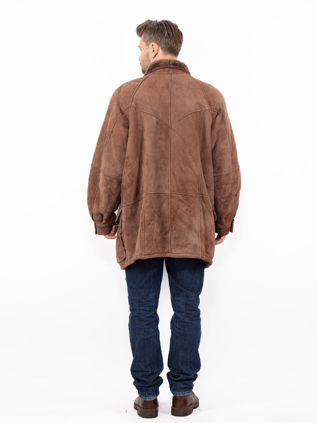 Vintage 90's Men Oversized Sheepskin Coat in Brown
