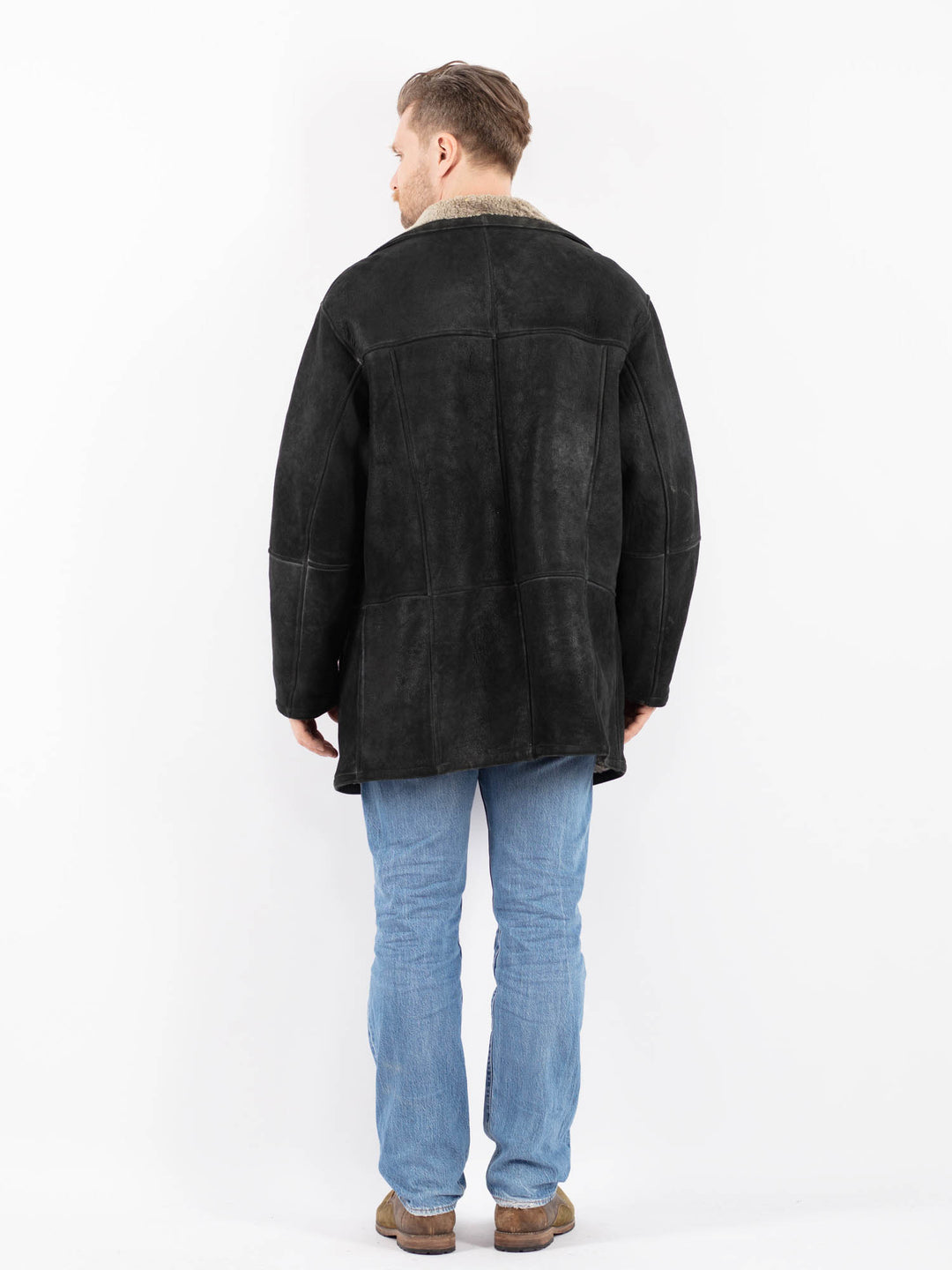 Vintage 90's Men Sheepskin Coat in BlackZ1456
