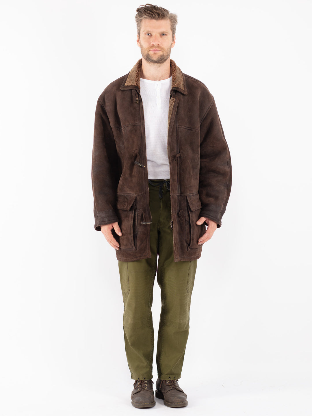 Vintage 90's Men Sheepskin Coat in Brown