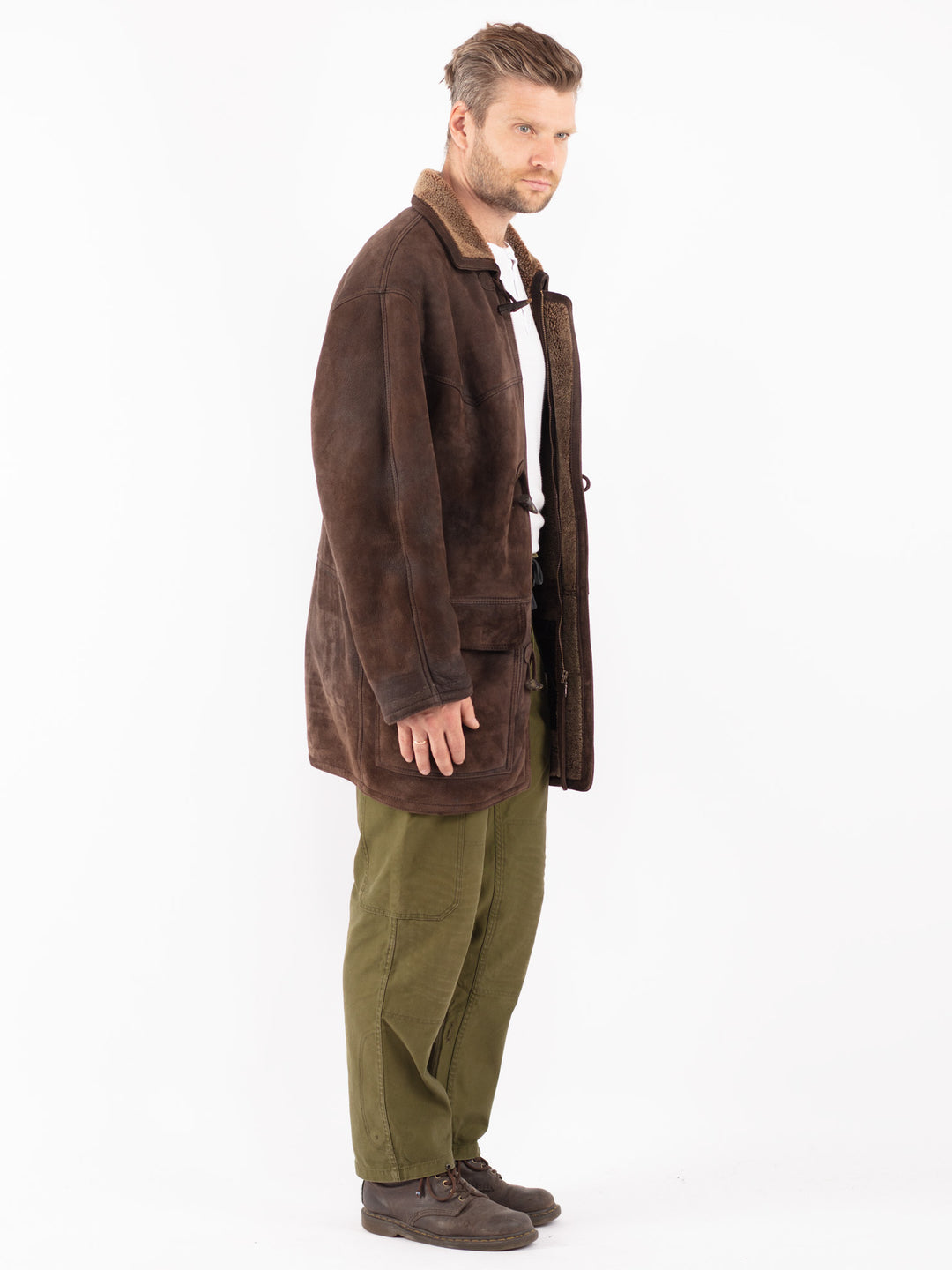 Vintage 90's Men Sheepskin Coat in Brown