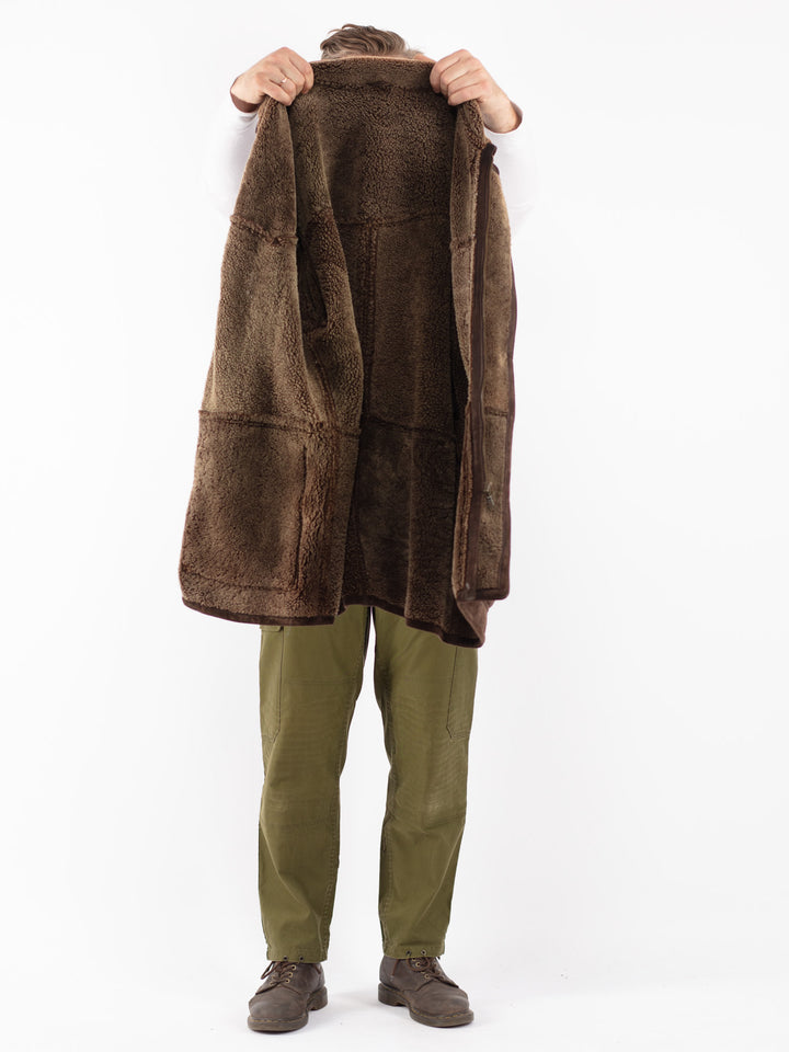 Vintage 90's Men Sheepskin Coat in Brown