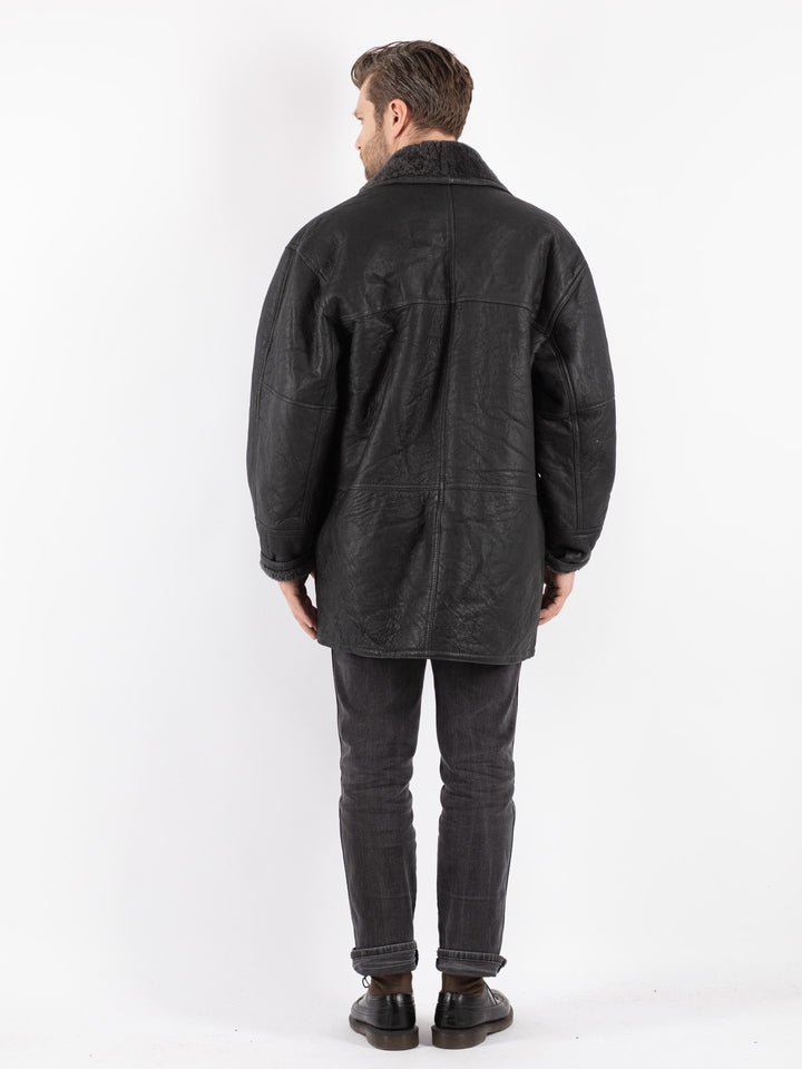 Vintage 90's Men Sheepskin Coat in Black