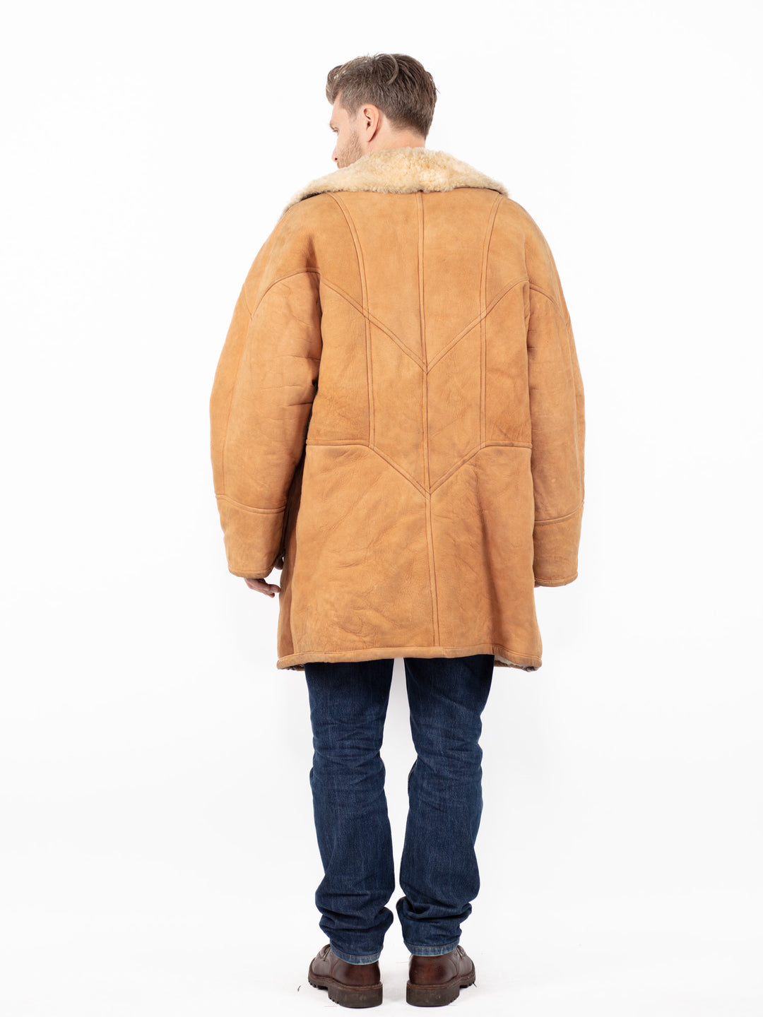Vintage 70's Men Oversized Sheepskin Coat in Brown