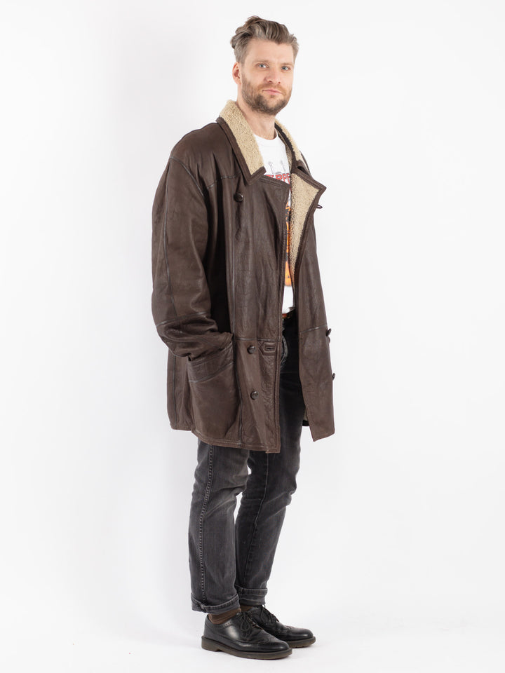 Vintage 90's Men Sheepskin Coat in Brown