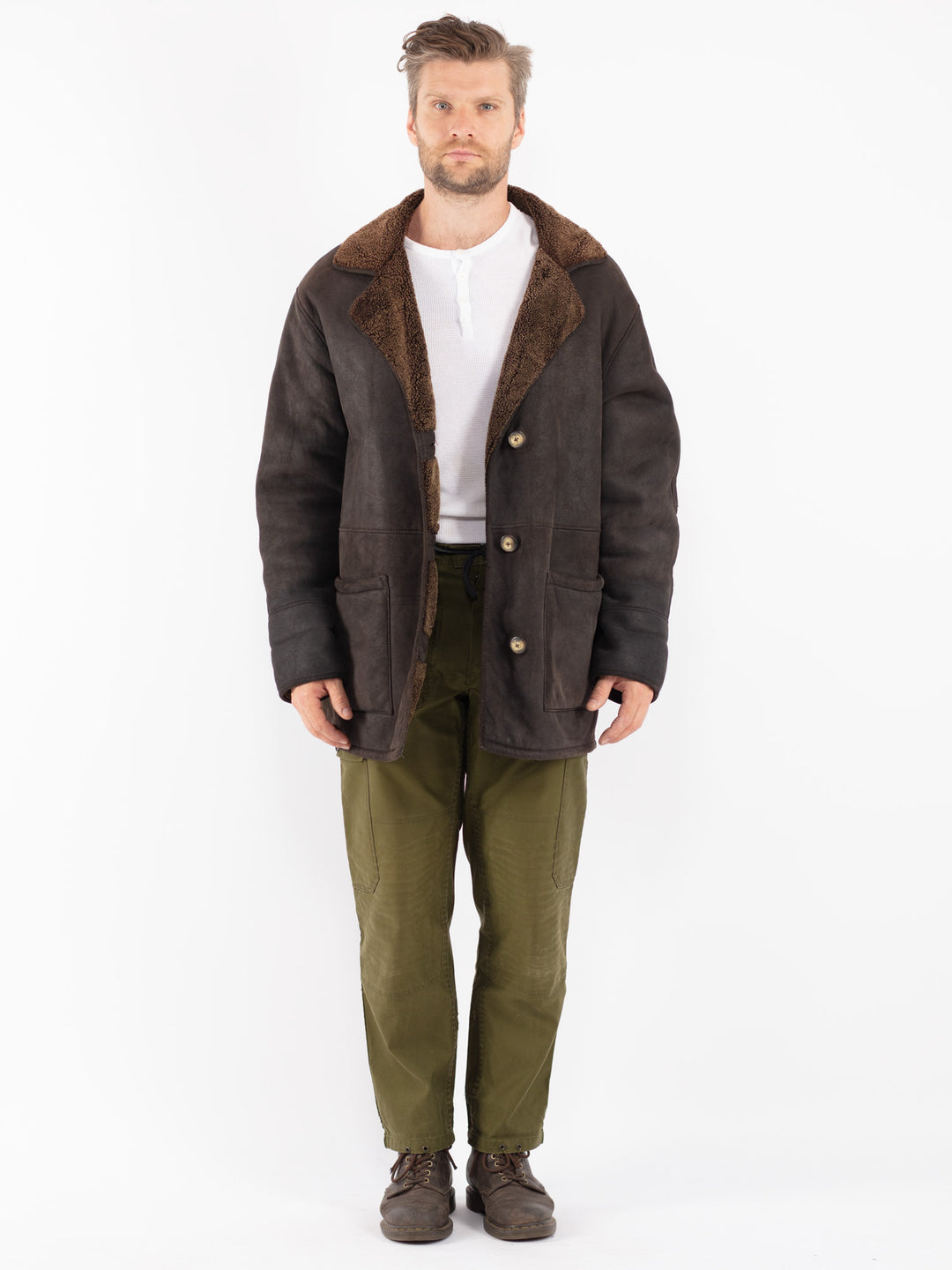 Vintage 90's Men Sheepskin Coat in Black