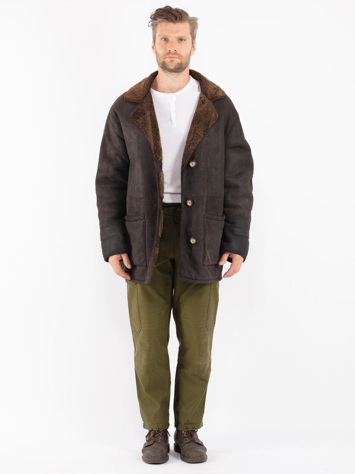 Vintage 90's Men Sheepskin Coat in Black