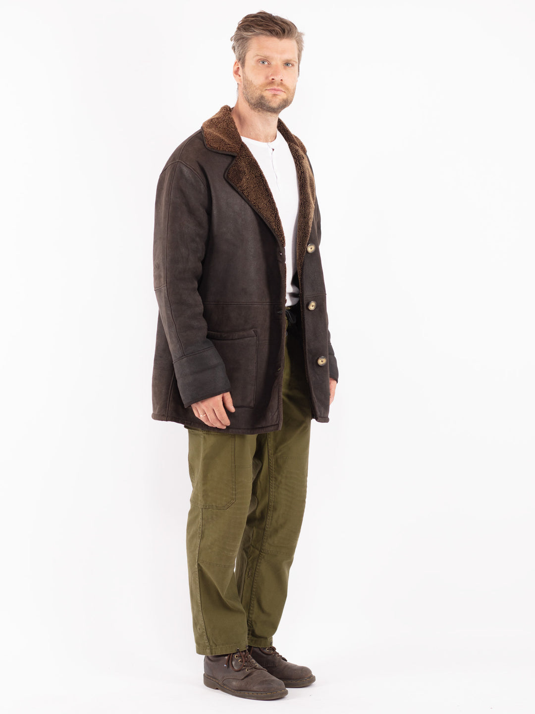 Vintage 90's Men Sheepskin Coat in Black