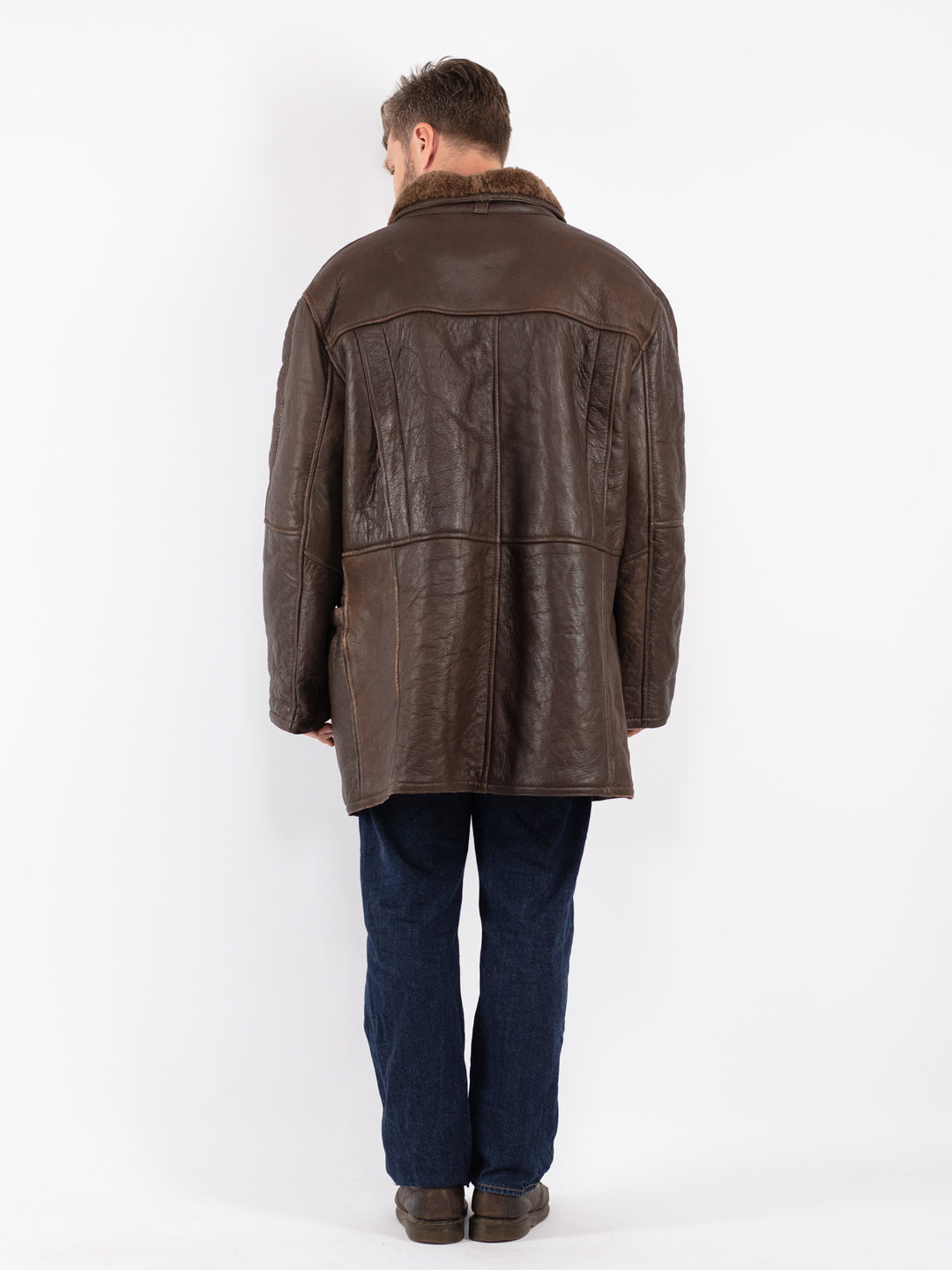 Vintage 90's Men Sheepskin Coat in Brown