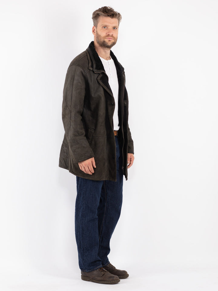 Vintage 90's Men Sheepskin Coat in Gray